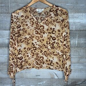 Due per Due 6P 100% silk leopard animal cheetah Print Women's Top 6 petite
